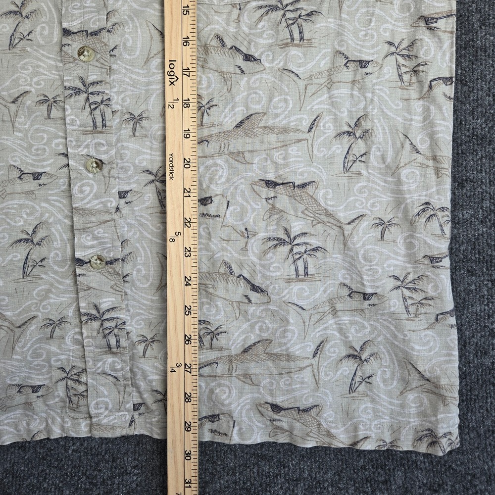 Columbia Mens Hawaiian 100% Cotton Large Short Sleeve Shirt Beige Cool Sharks - Picture 12 of 12